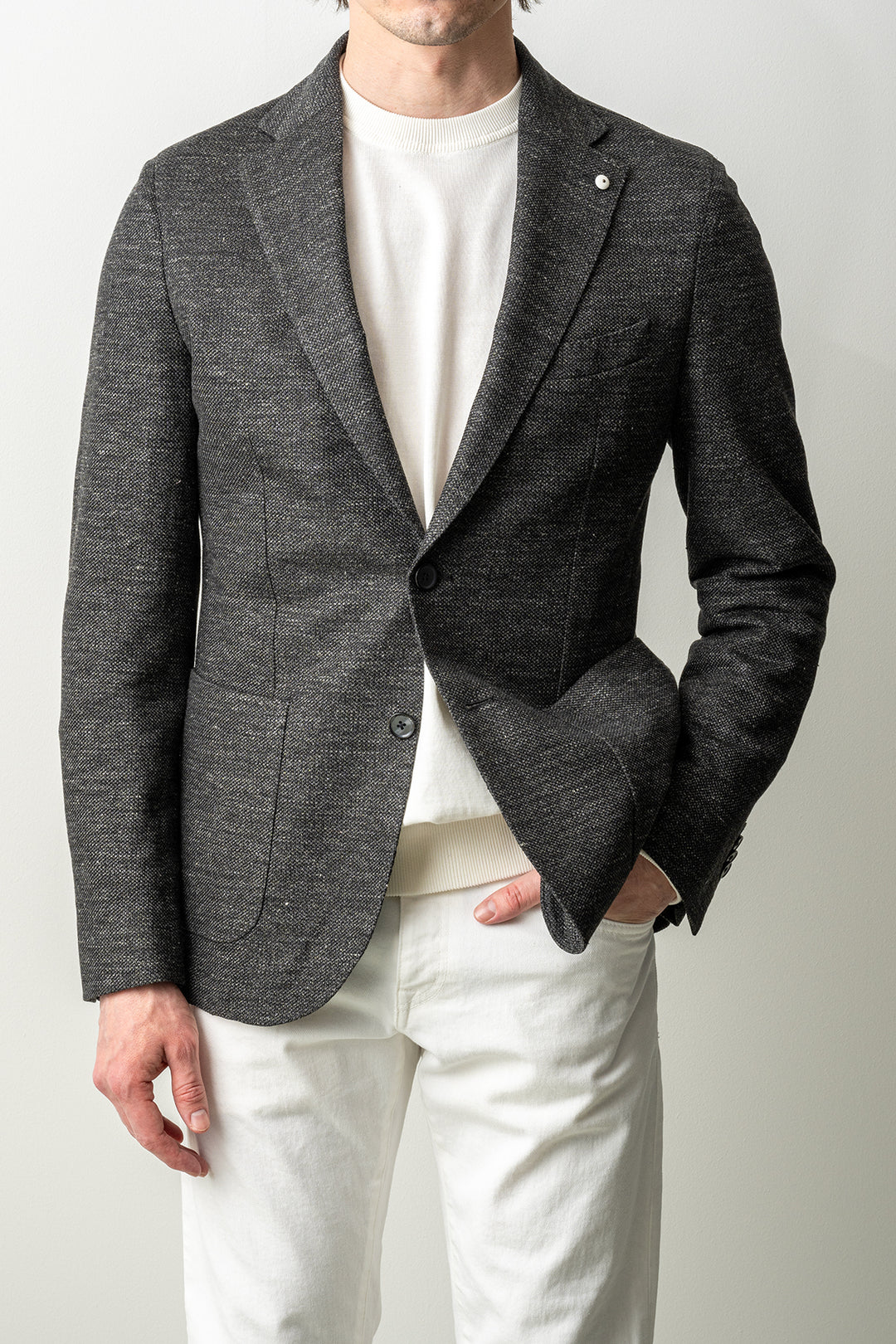 Cotton Linen Jersey Melange Blazer Black