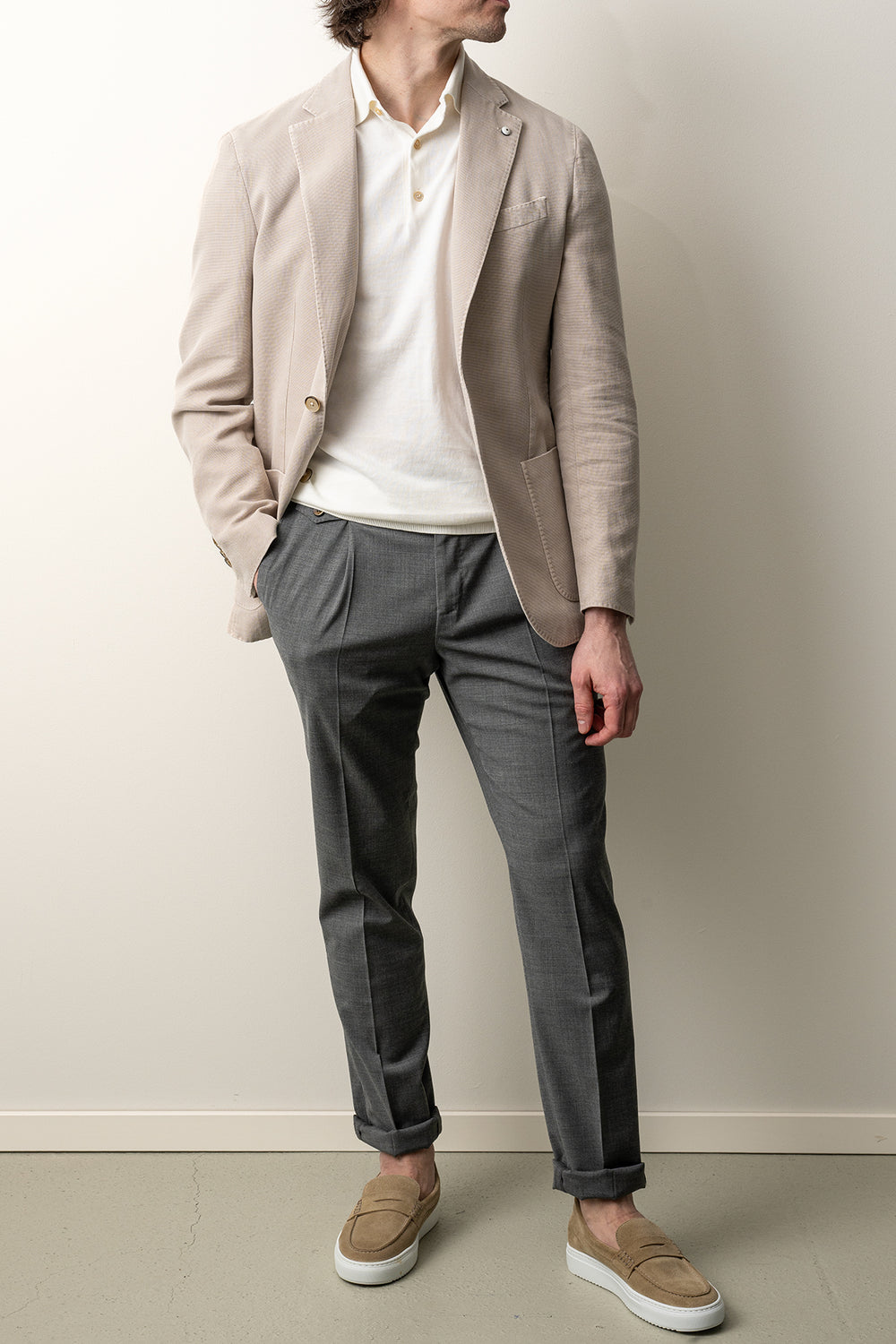 Cotton Ramie Blazer Beige