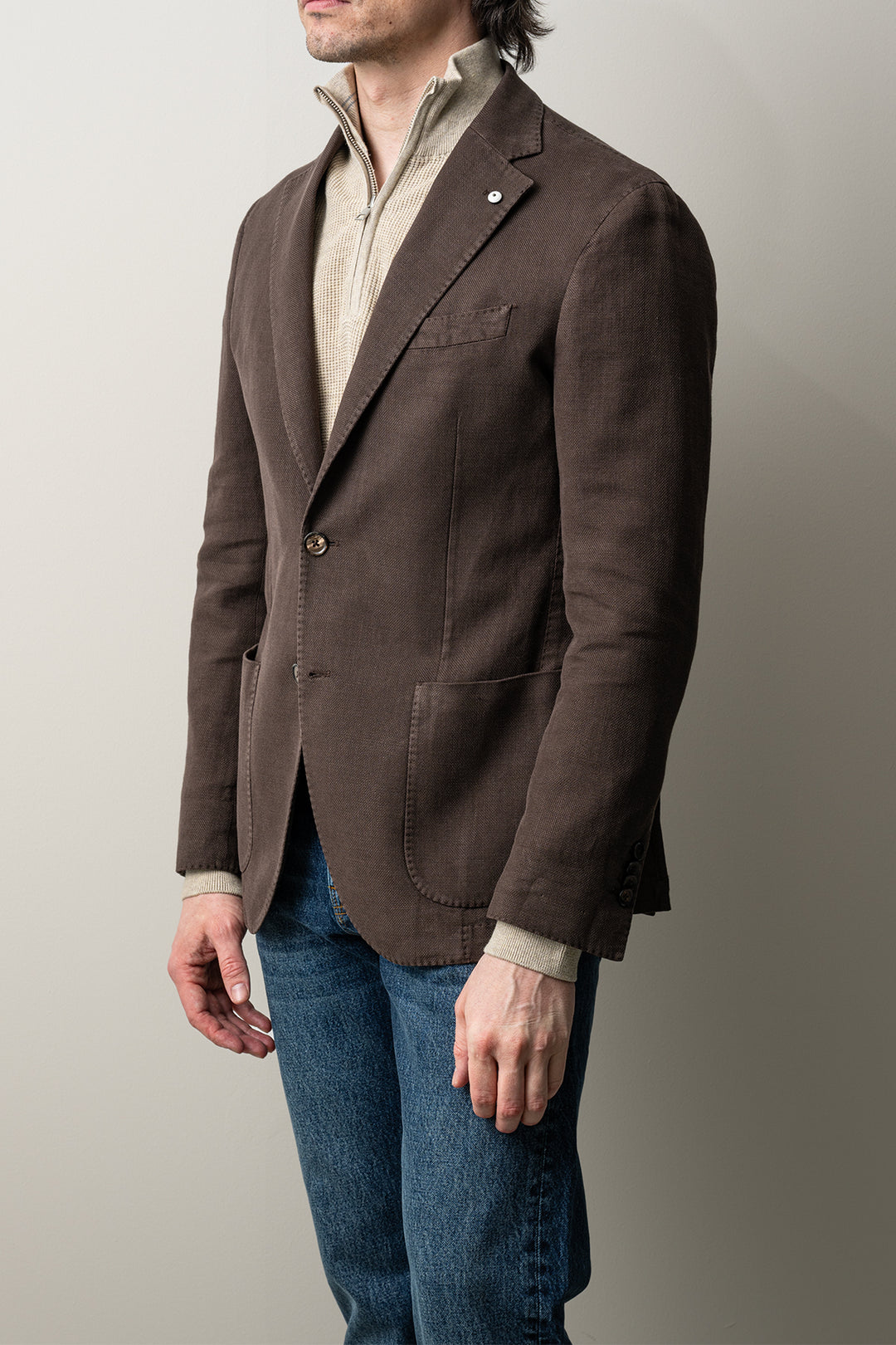 Cotton Ramie Blazer Brown