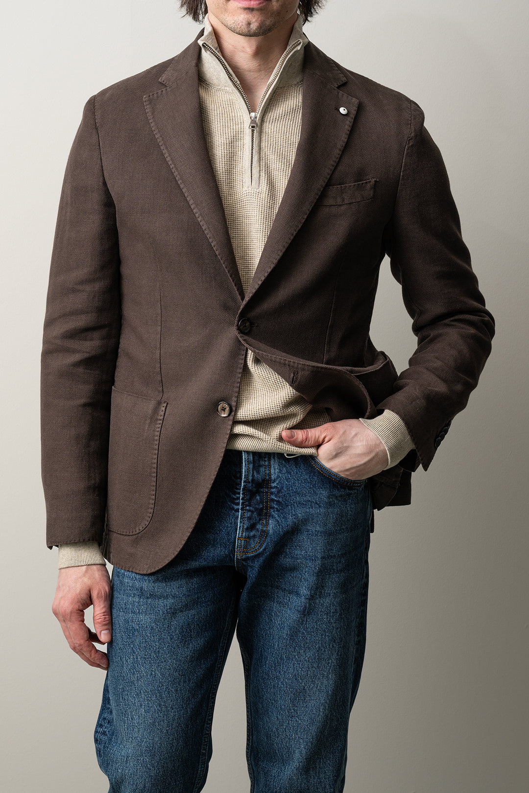 Cotton Ramie Blazer Brown