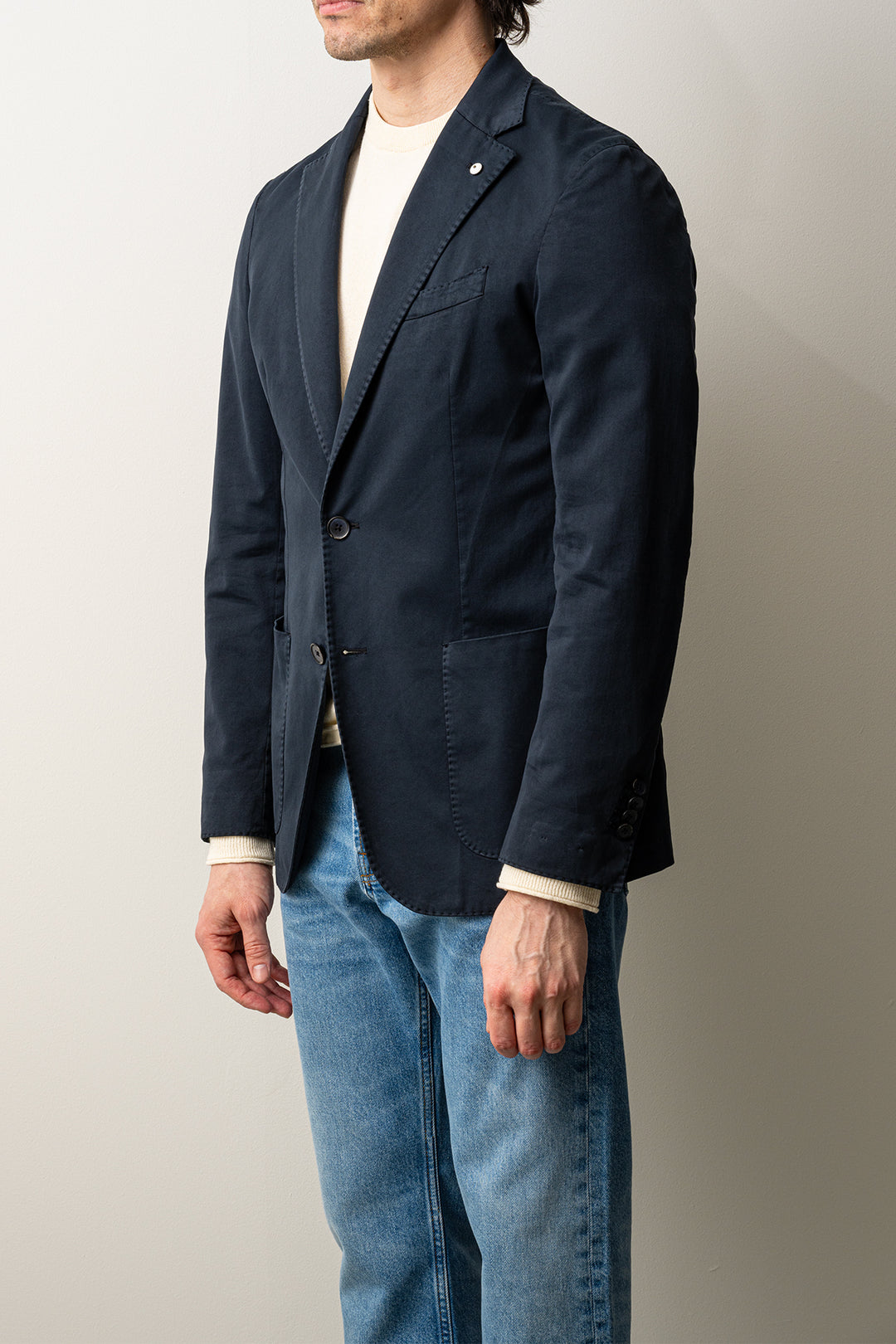 Cotton Silk Soft Blazer Dark Blue