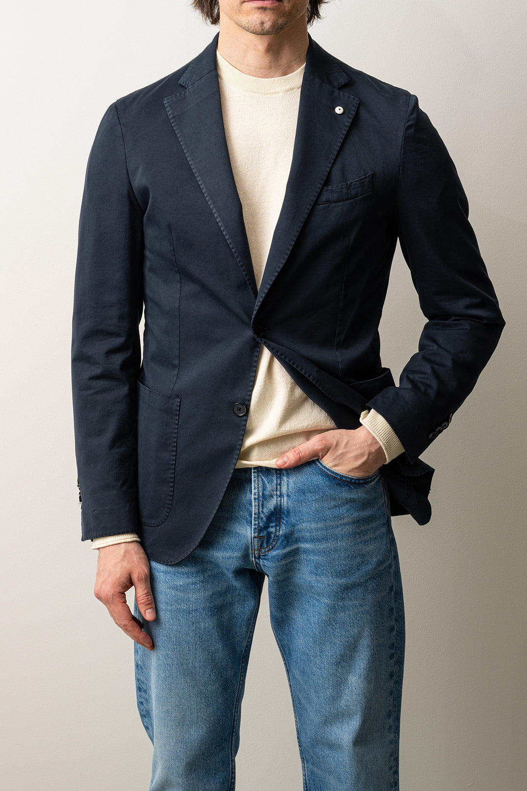 Cotton Silk Soft Blazer Dark Blue