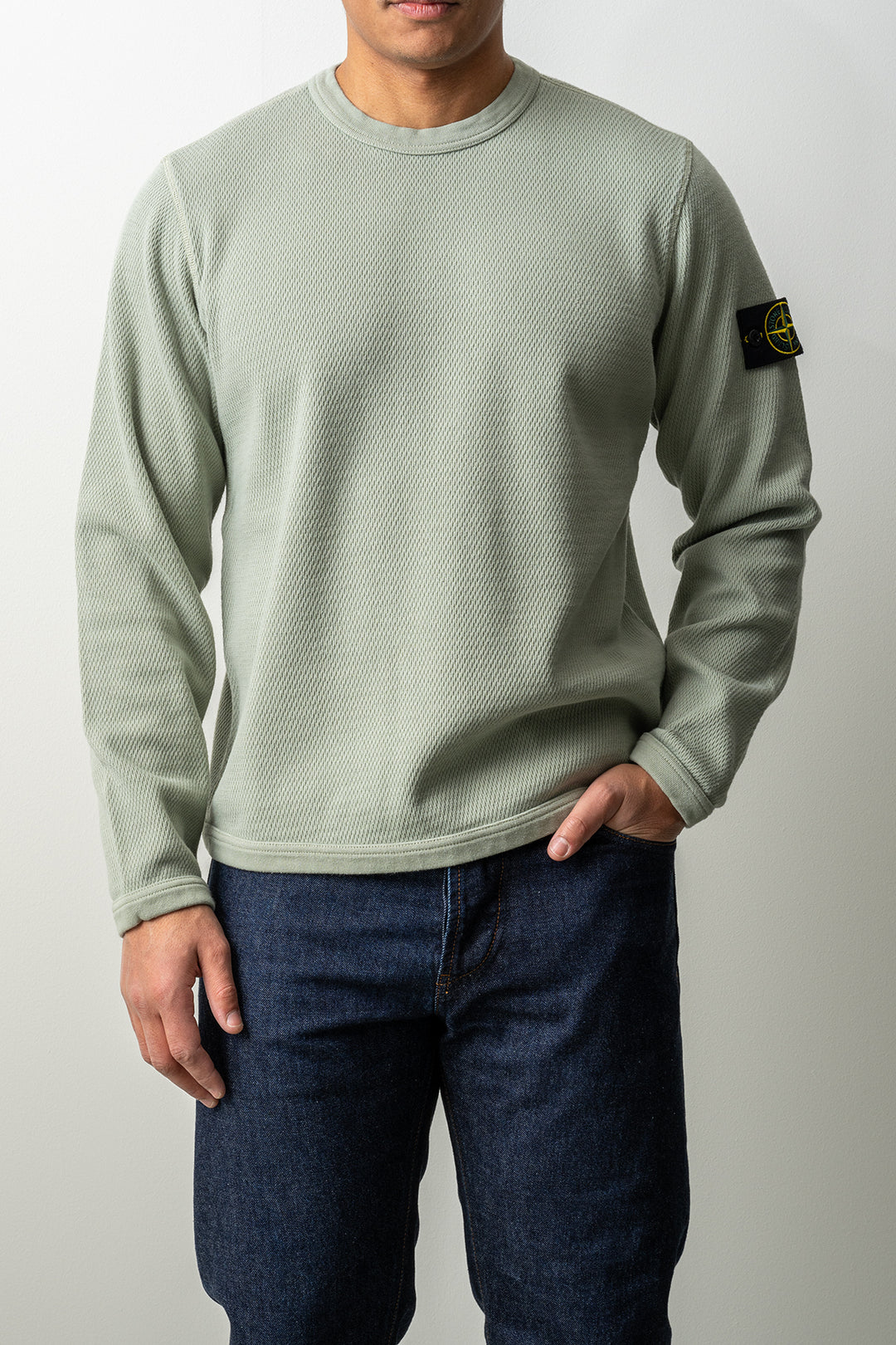 Mesh Stitch Organic Cotton Fleece Sweater 6100011 SAGE