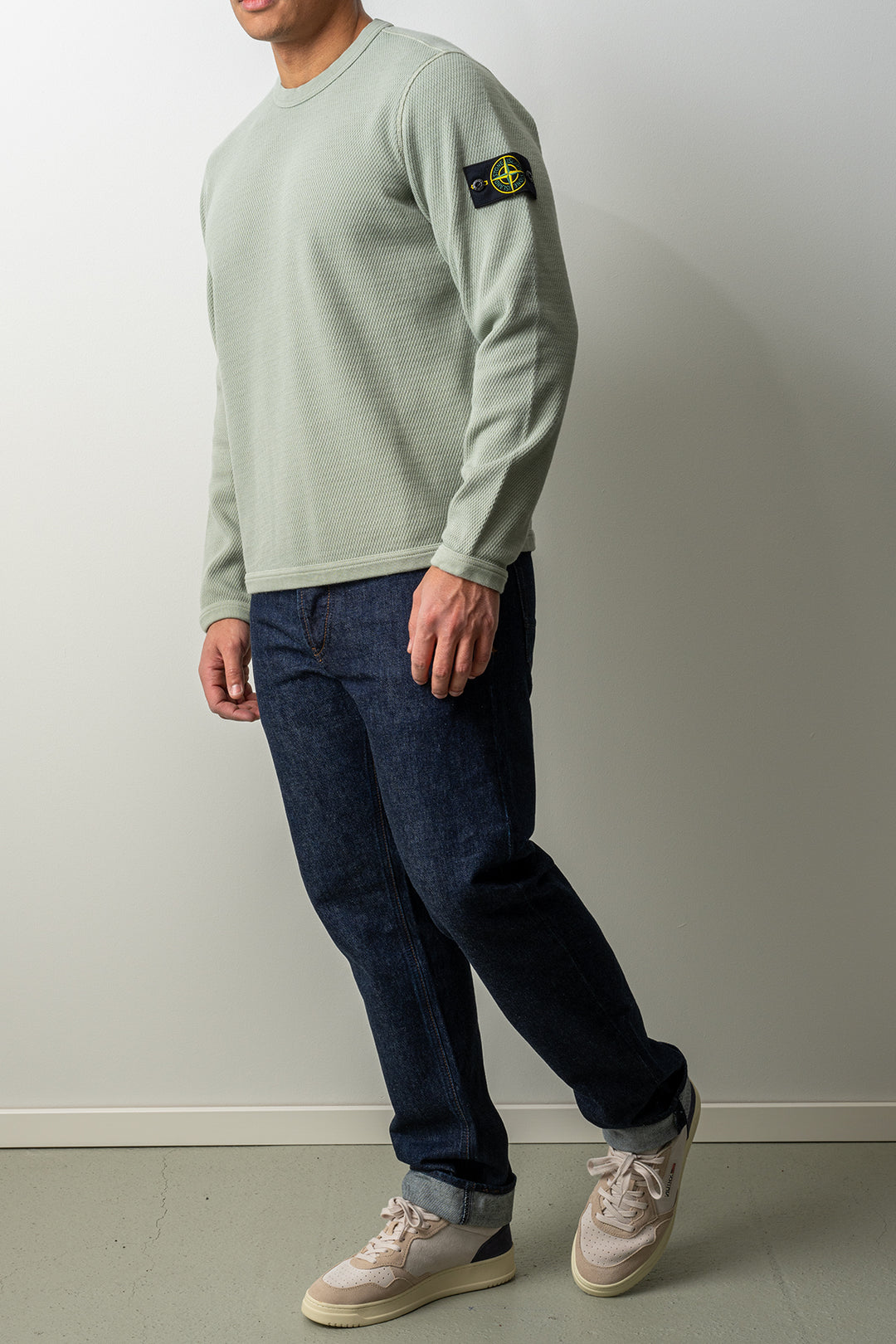 Mesh Stitch Organic Cotton Fleece Sweater 6100011 SAGE