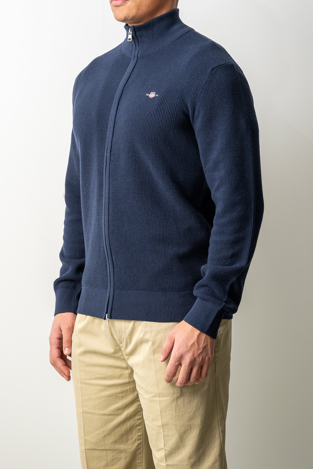 Micro Textured Cotton Zip Cardigan Evening Blue