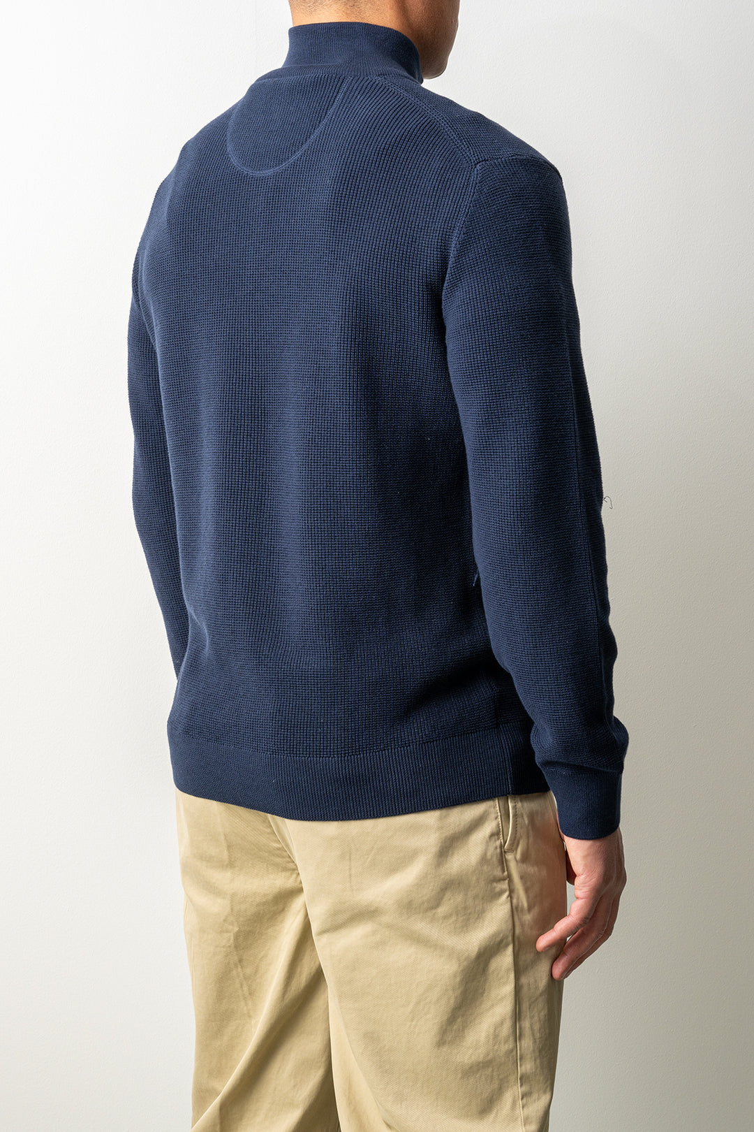 Micro Textured Cotton Zip Cardigan Evening Blue