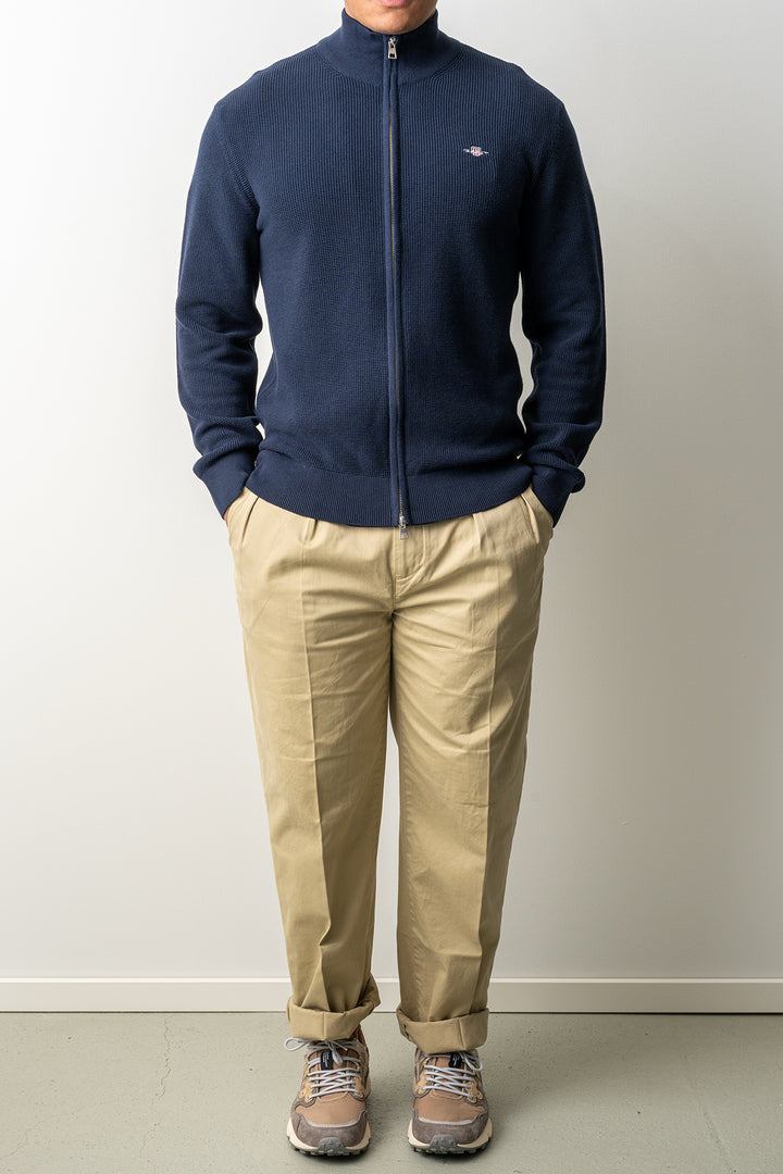 Micro Textured Cotton Zip Cardigan Evening Blue