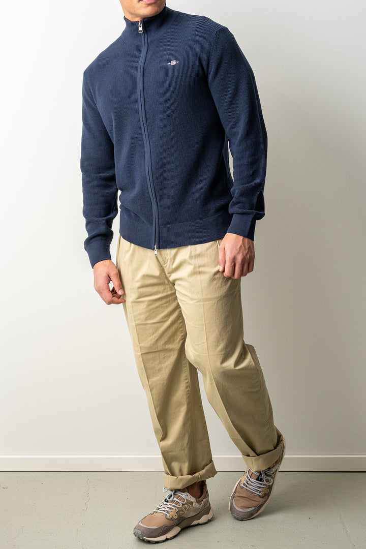 Micro Textured Cotton Zip Cardigan Evening Blue