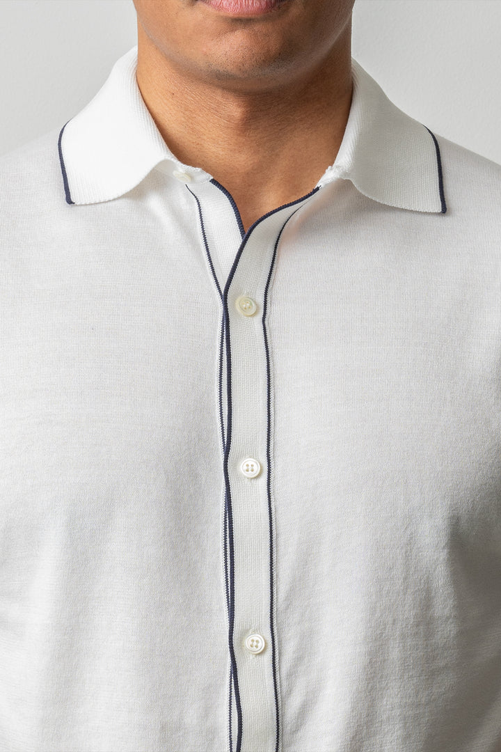 Luxury Cotton Polo Shirt SS White Blue