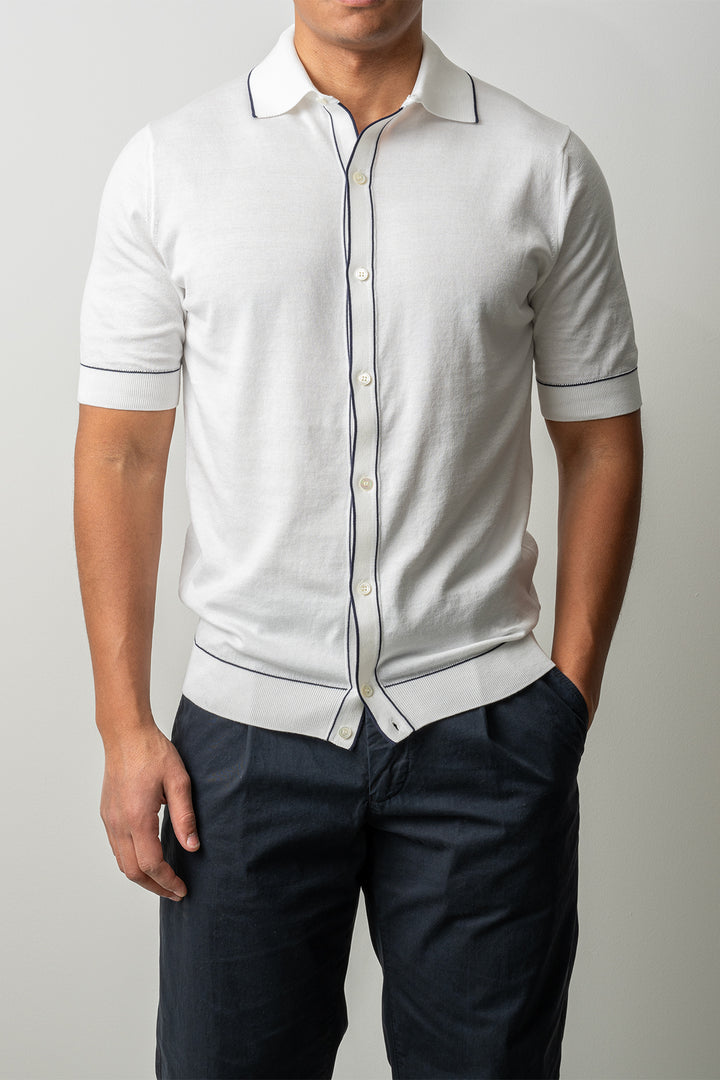 Luxury Cotton Polo Shirt SS White Blue