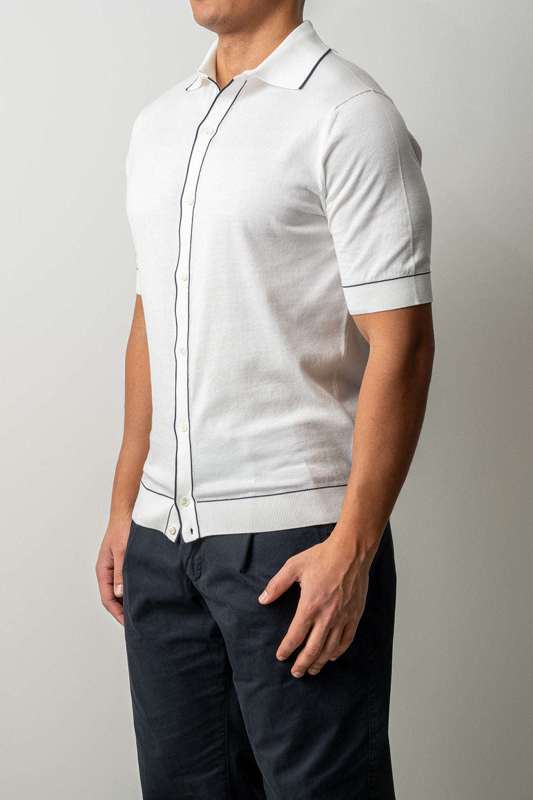 Luxury Cotton Polo Shirt SS White Blue