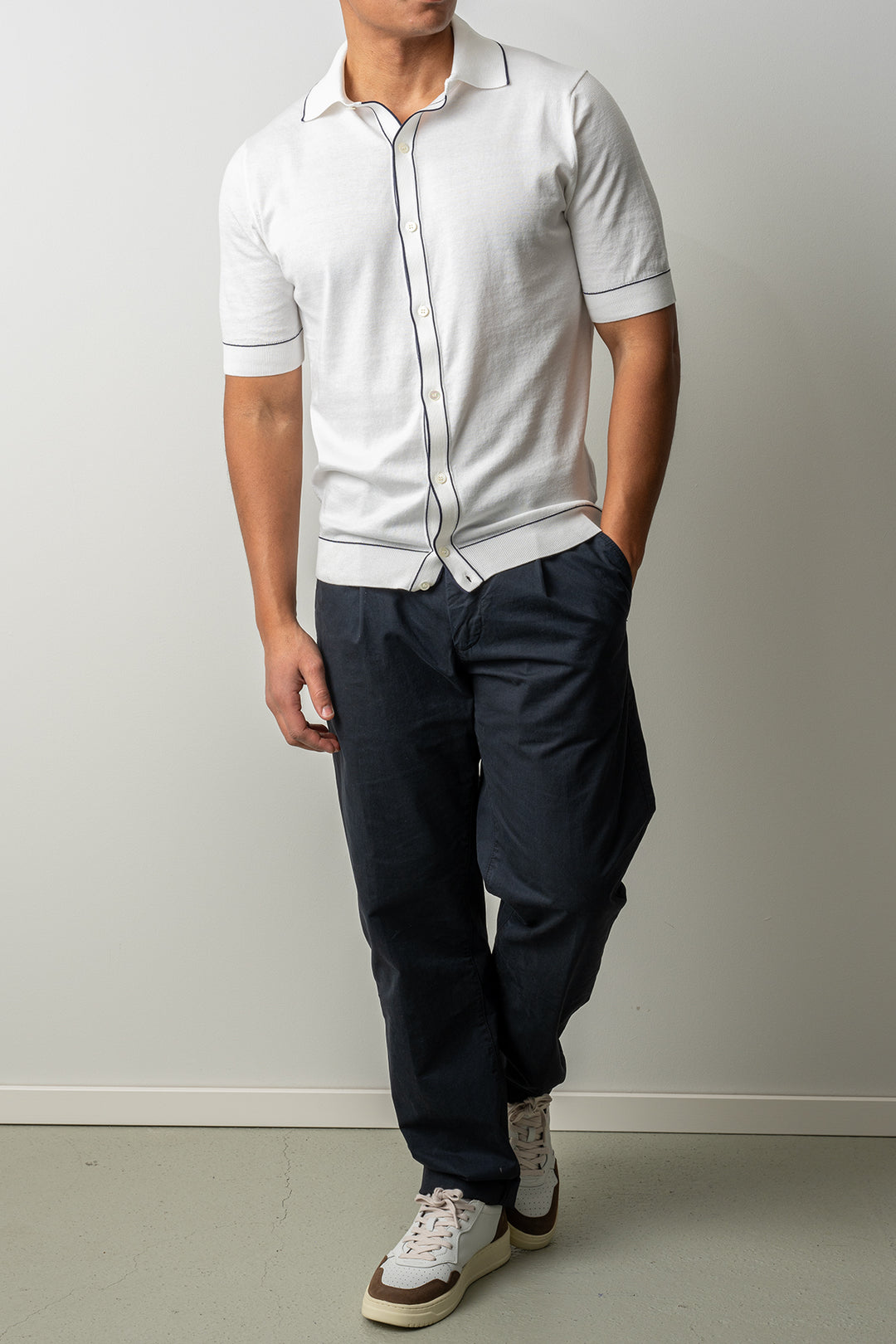 Luxury Cotton Polo Shirt SS White Blue