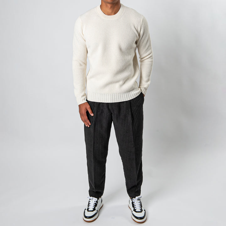 Ribbed Wool Cashmere Crewneck OFFWHITE