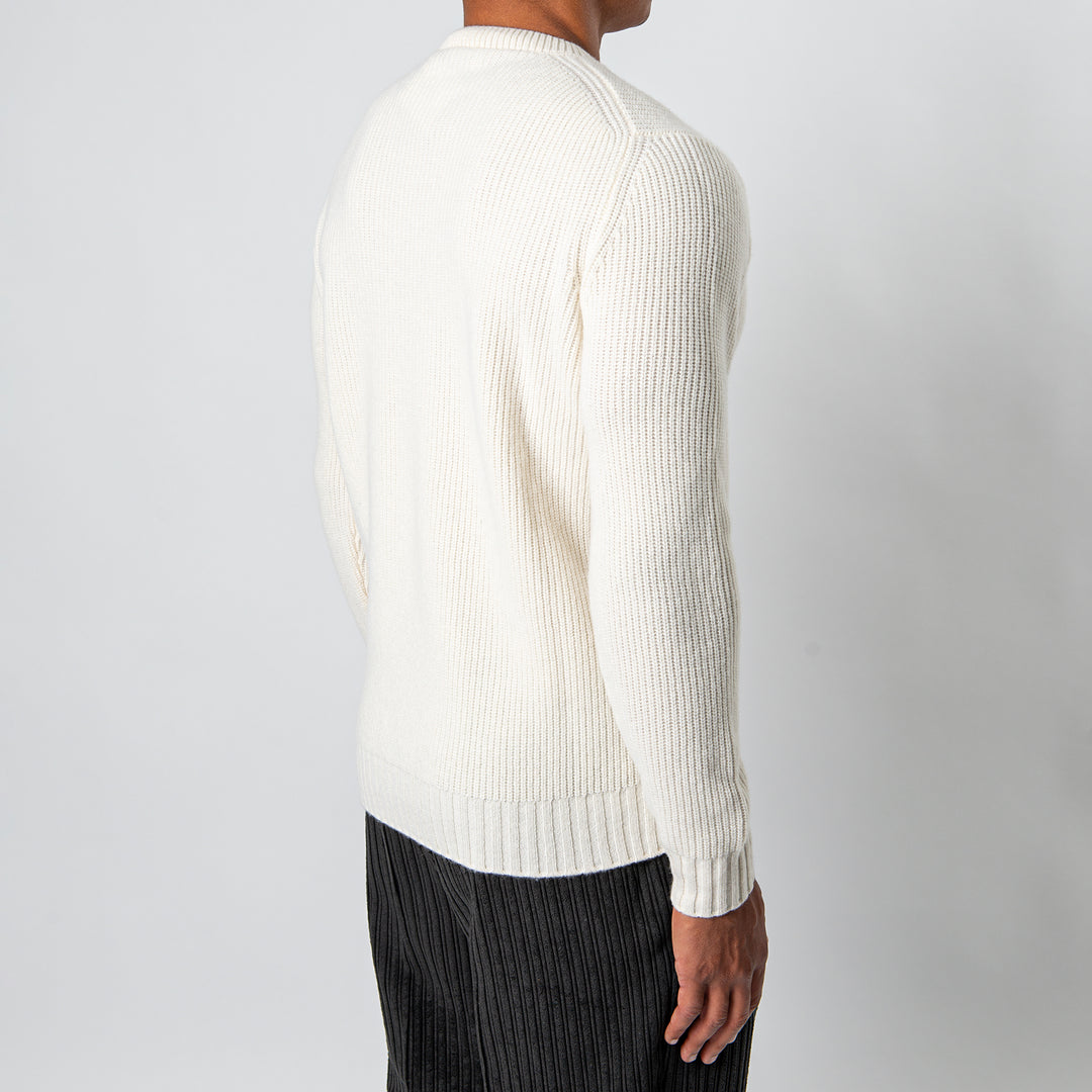 Ribbed Wool Cashmere Crewneck OFFWHITE