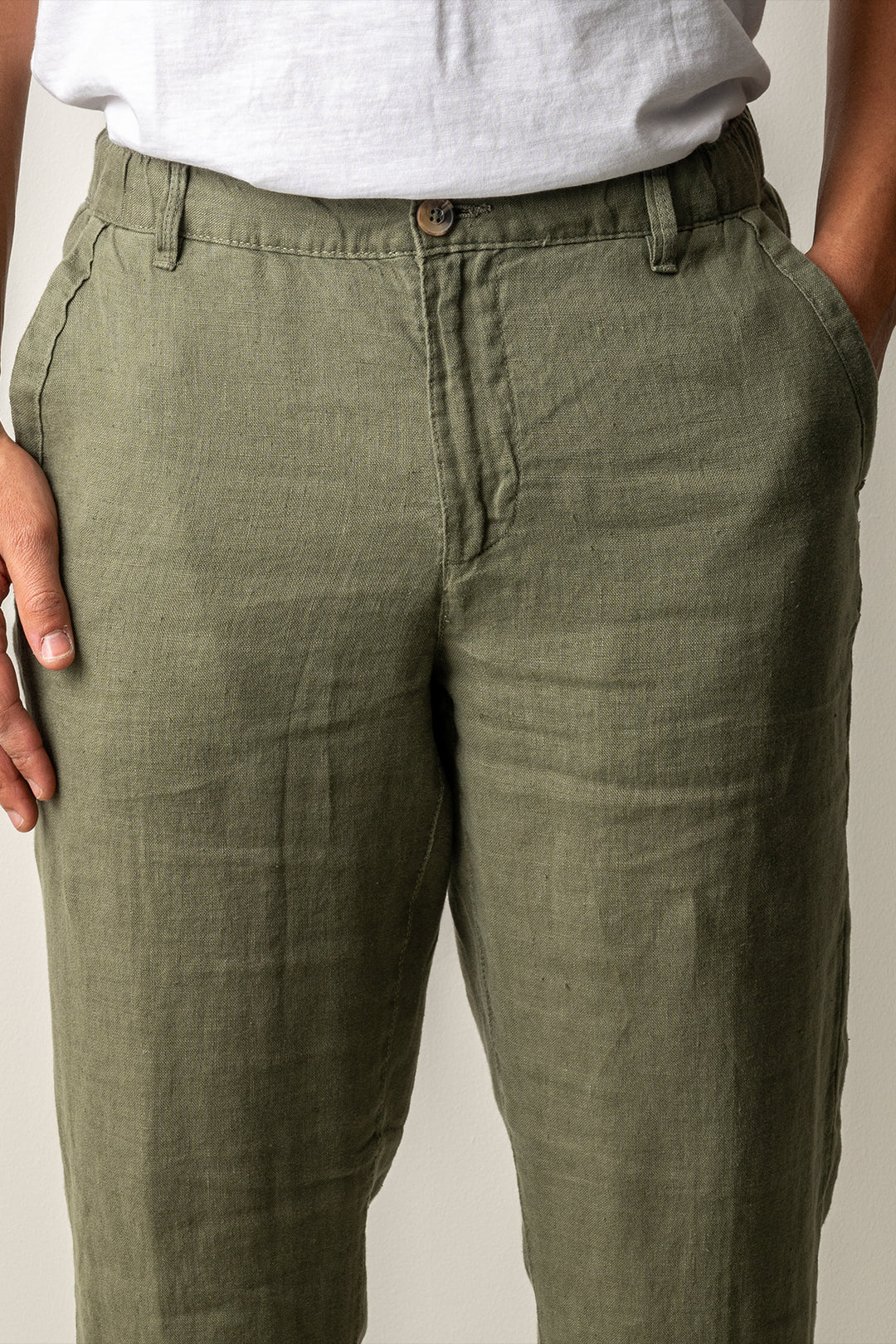 Drawstring Linen Trousers Green