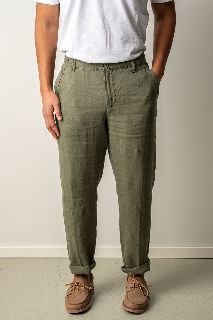 Drawstring Linen Trousers Green