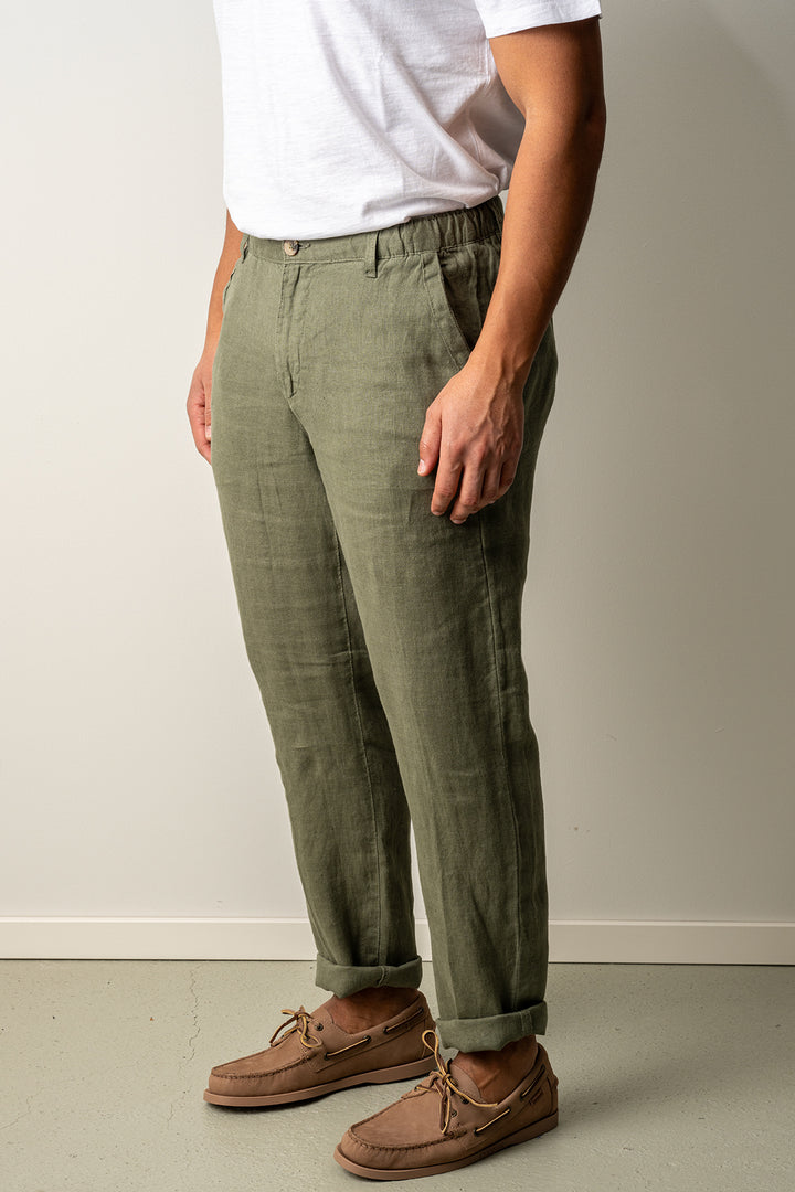 Drawstring Linen Trousers Green