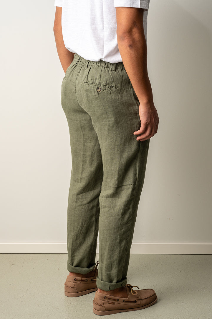 Drawstring Linen Trousers Green