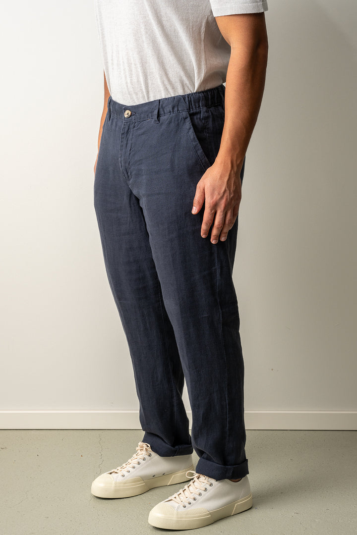 Drawstring Linen Trousers Navy