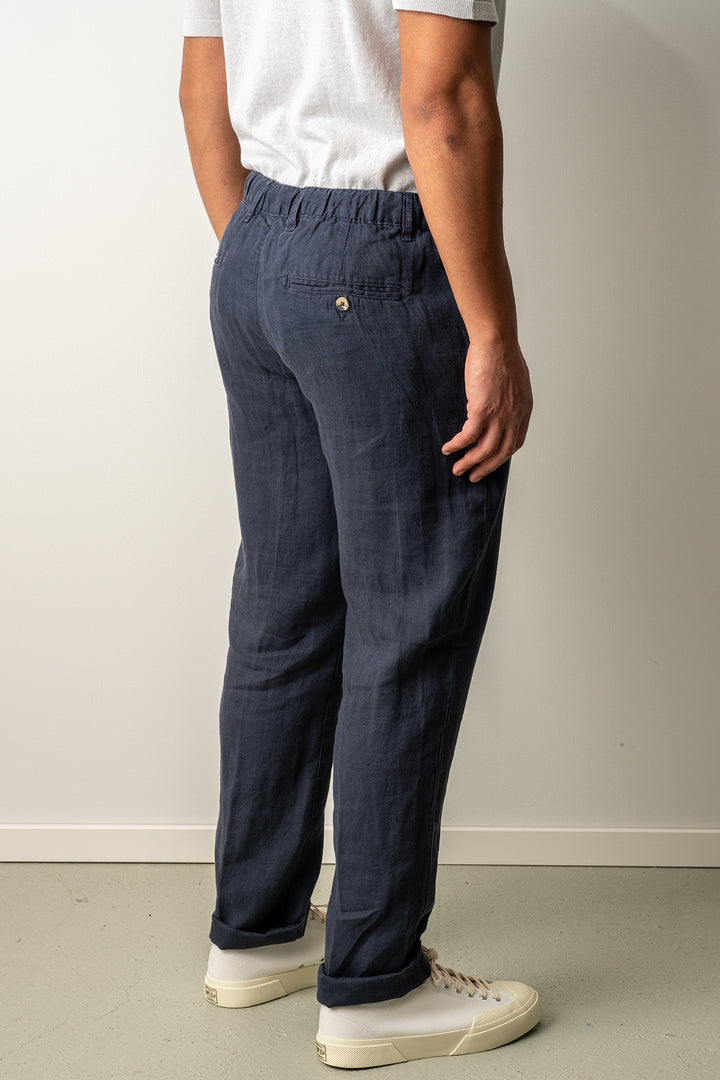 Drawstring Linen Trousers Navy