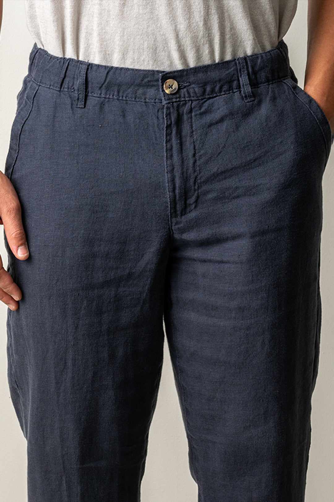 Drawstring Linen Trousers Navy