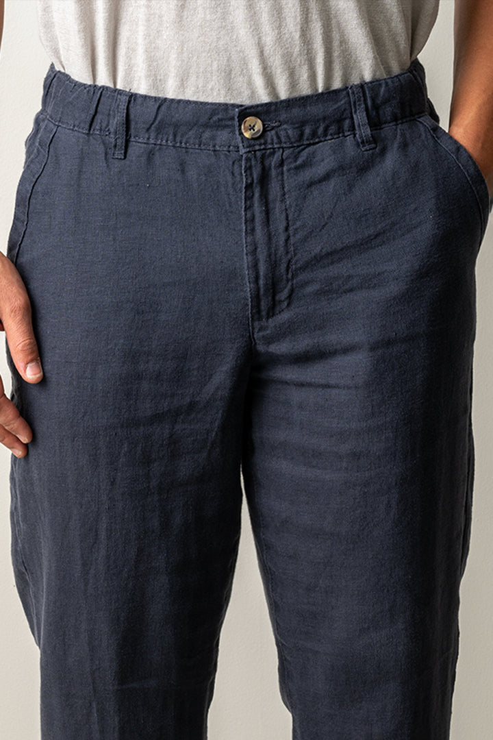 Drawstring Linen Trousers Navy
