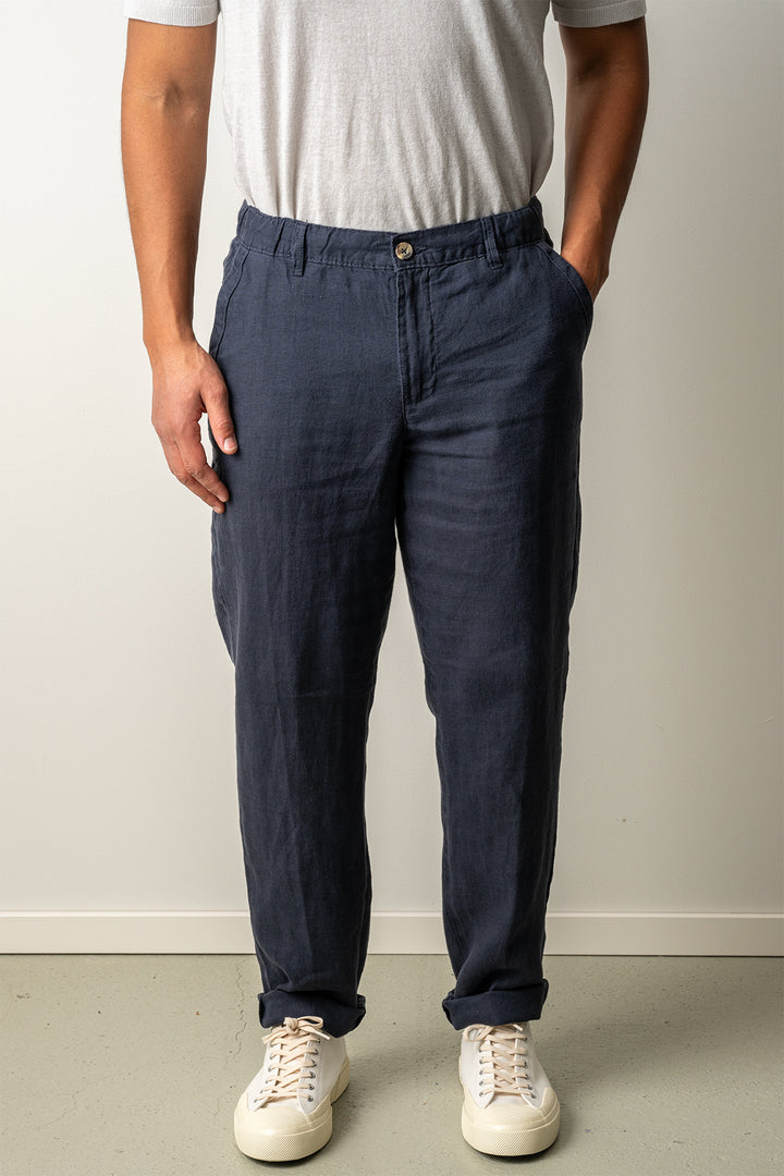Drawstring Linen Trousers Navy