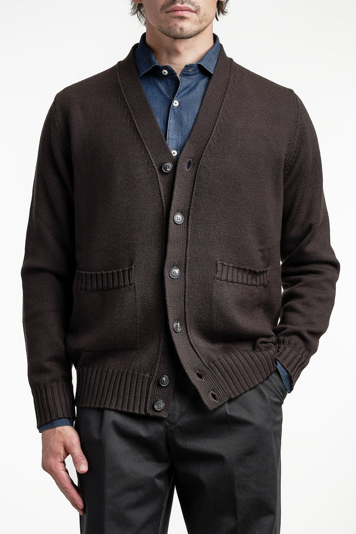 Heavy Knit Cardigan Sweater Dark Brown – FILIPPO DE LAURENTIIS, framifrån