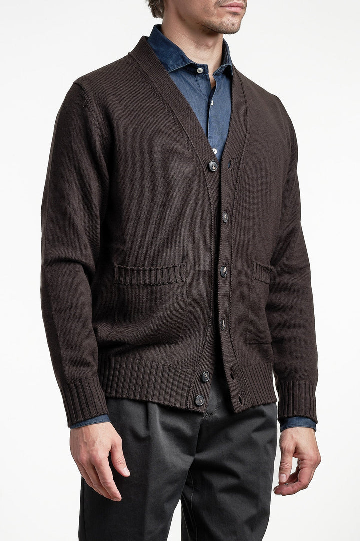 Heavy Knit Cardigan Sweater Dark Brown – FILIPPO DE LAURENTIIS, bakifrån
