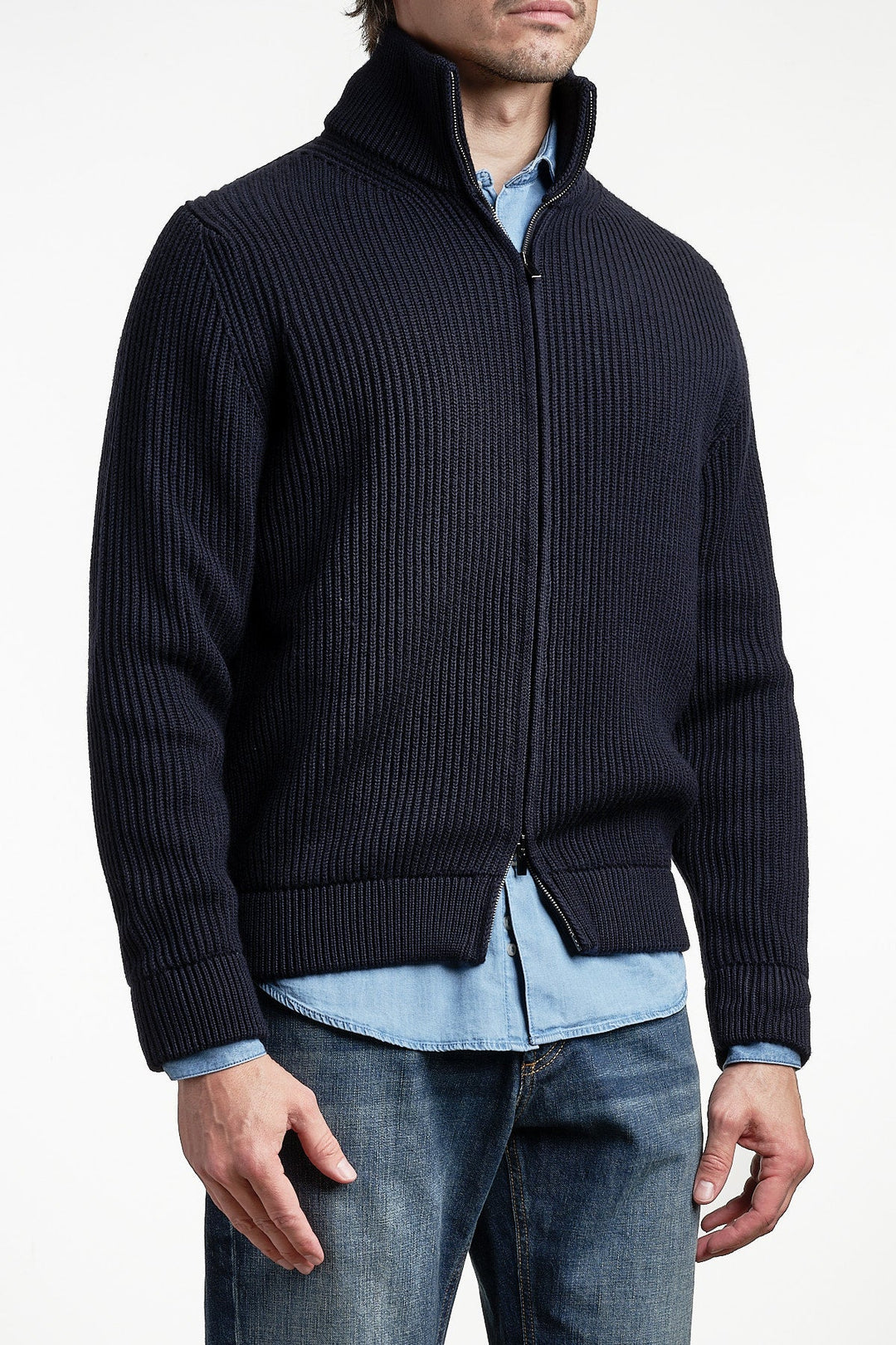 Heavy Knit Ribb Sweater Navy – FILIPPO DE LAURENTIIS, bakifrån
