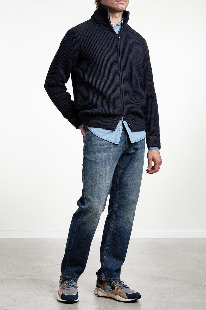 Heavy Knit Ribb Sweater Navy – FILIPPO DE LAURENTIIS, detalj