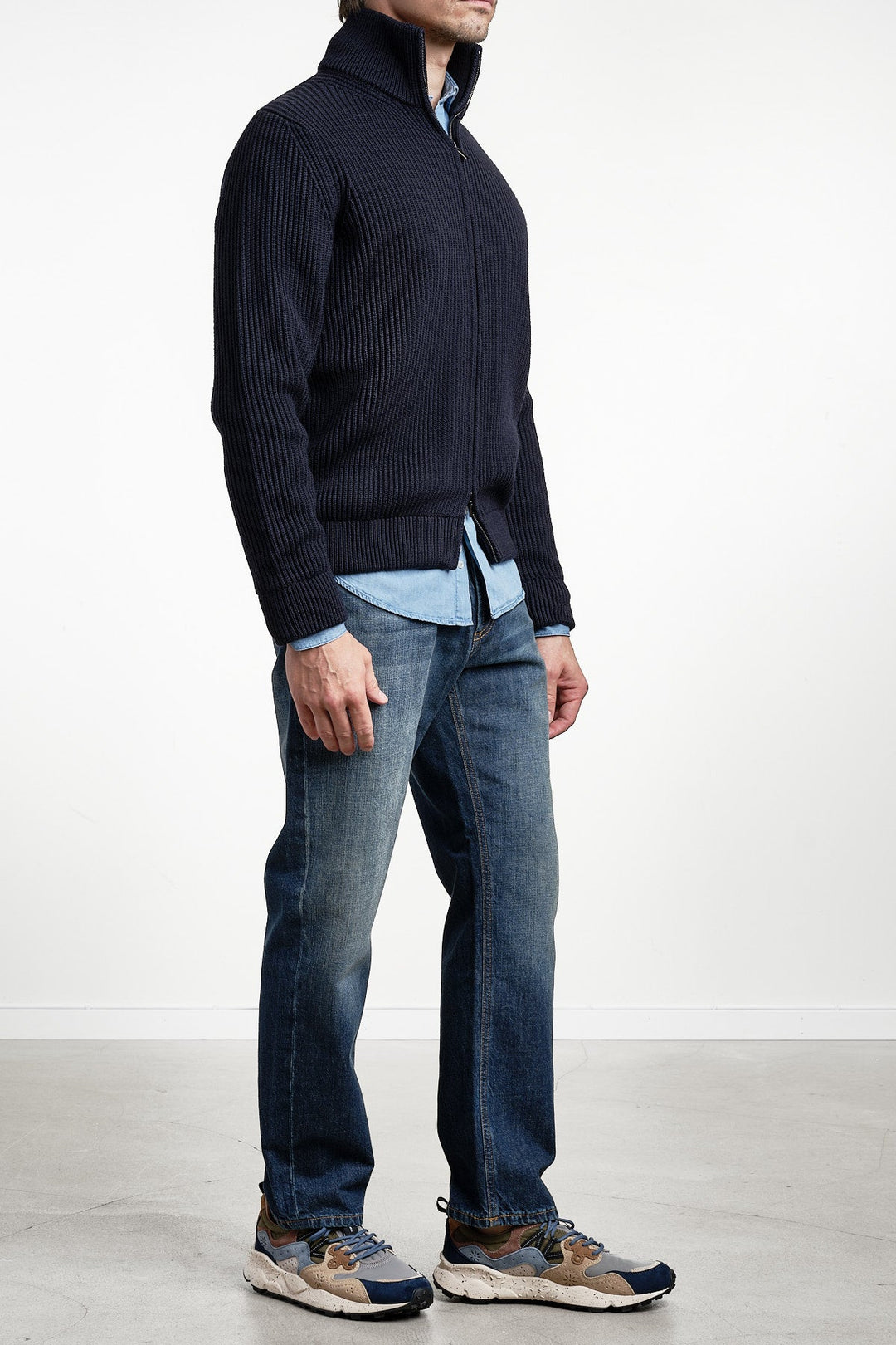 Heavy Knit Ribb Sweater Navy – FILIPPO DE LAURENTIIS, helbild