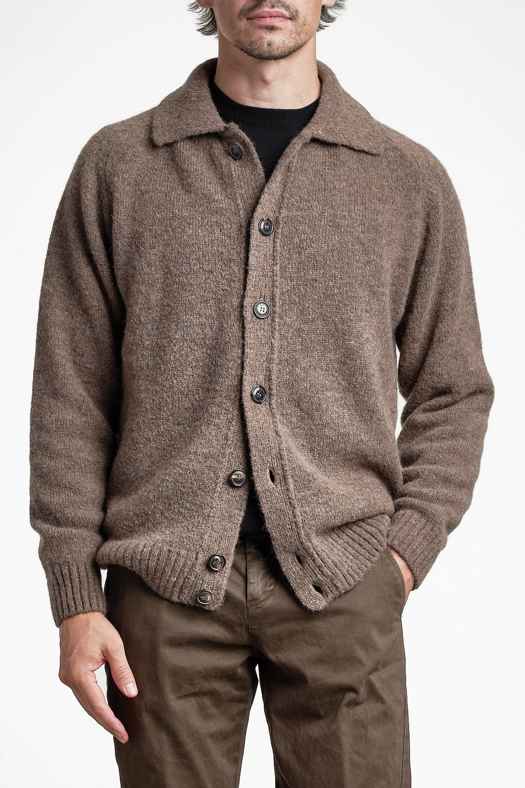 Luxury Alpaca Cardigan Sweater Brown melange – FILIPPO DE LAURENTIIS, framifrån