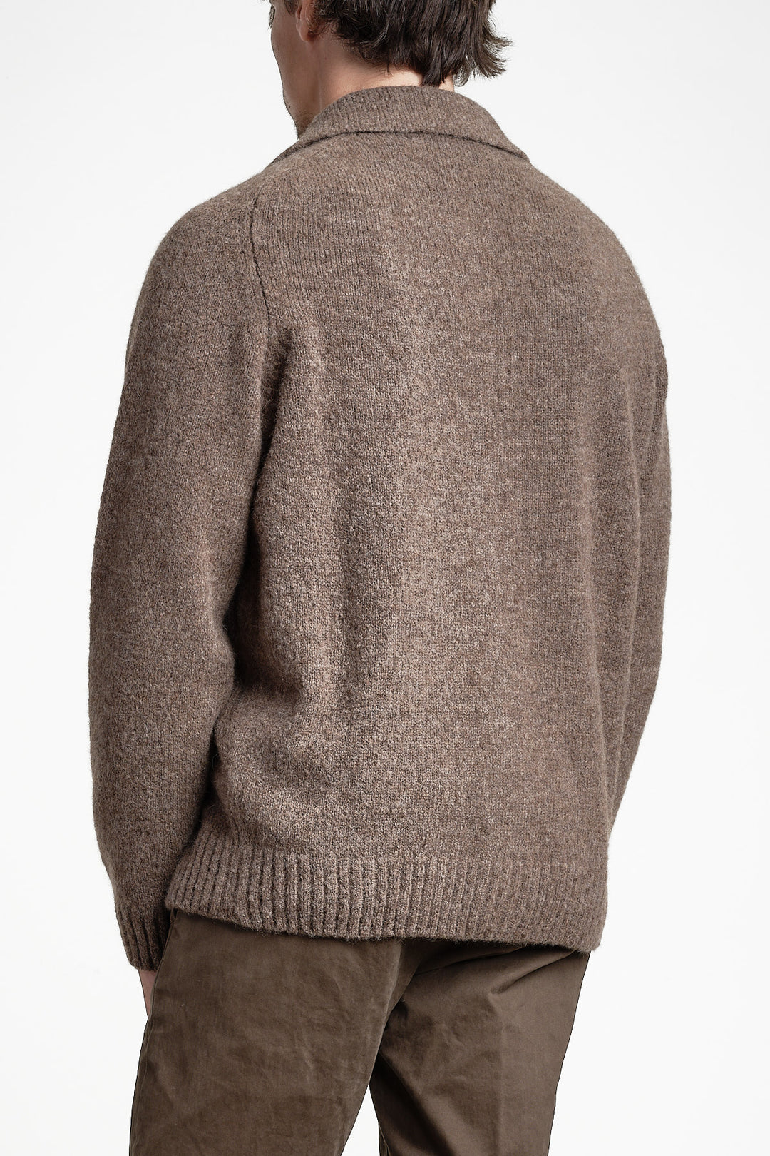 Luxury Alpaca Cardigan Sweater Brown melange – FILIPPO DE LAURENTIIS, bakifrån