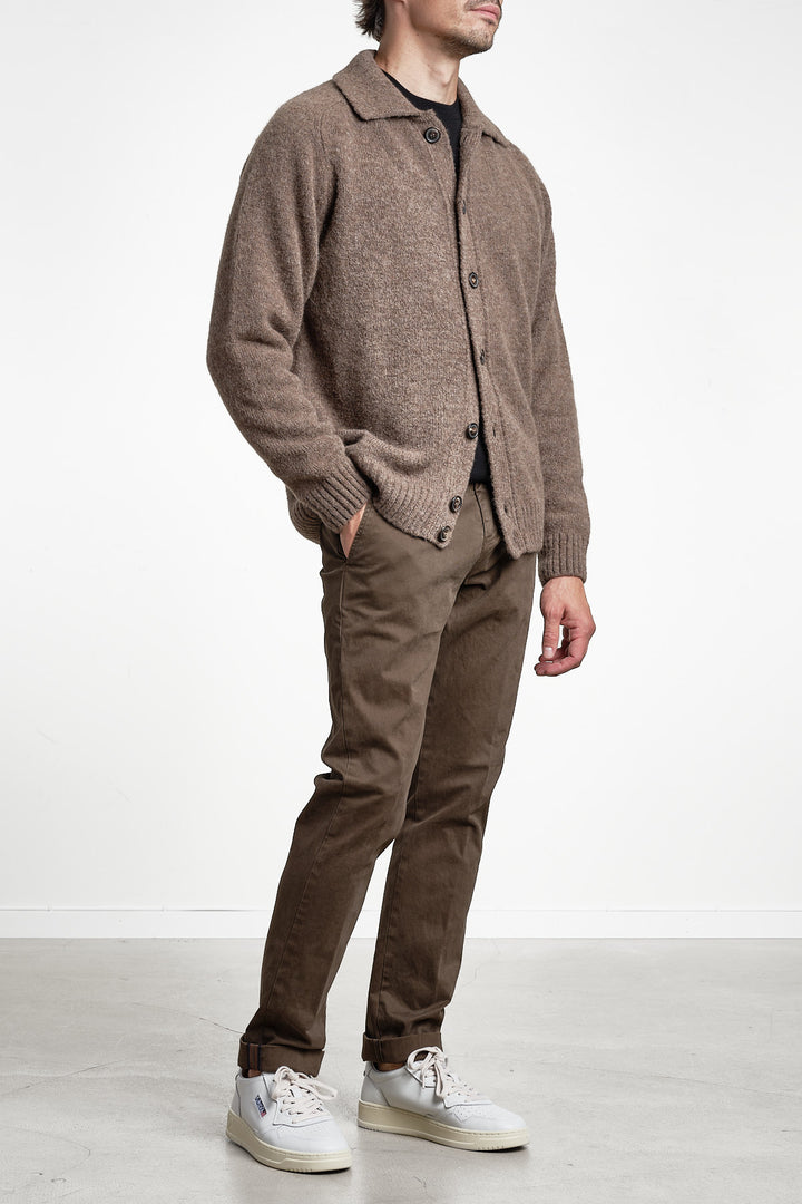 Luxury Alpaca Cardigan Sweater Brown melange – FILIPPO DE LAURENTIIS, helbild framifrån