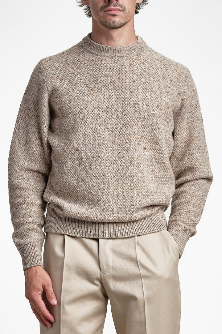 Tweed Cashmere Knit Crewneck Beige – FILIPPO DE LAURENTIIS, framifrån