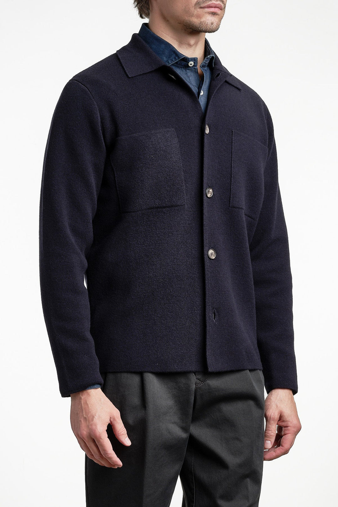 Wool Cashmere Knit Overshirt Navy – FILIPPO DE LAURENTIIS, bakifrån