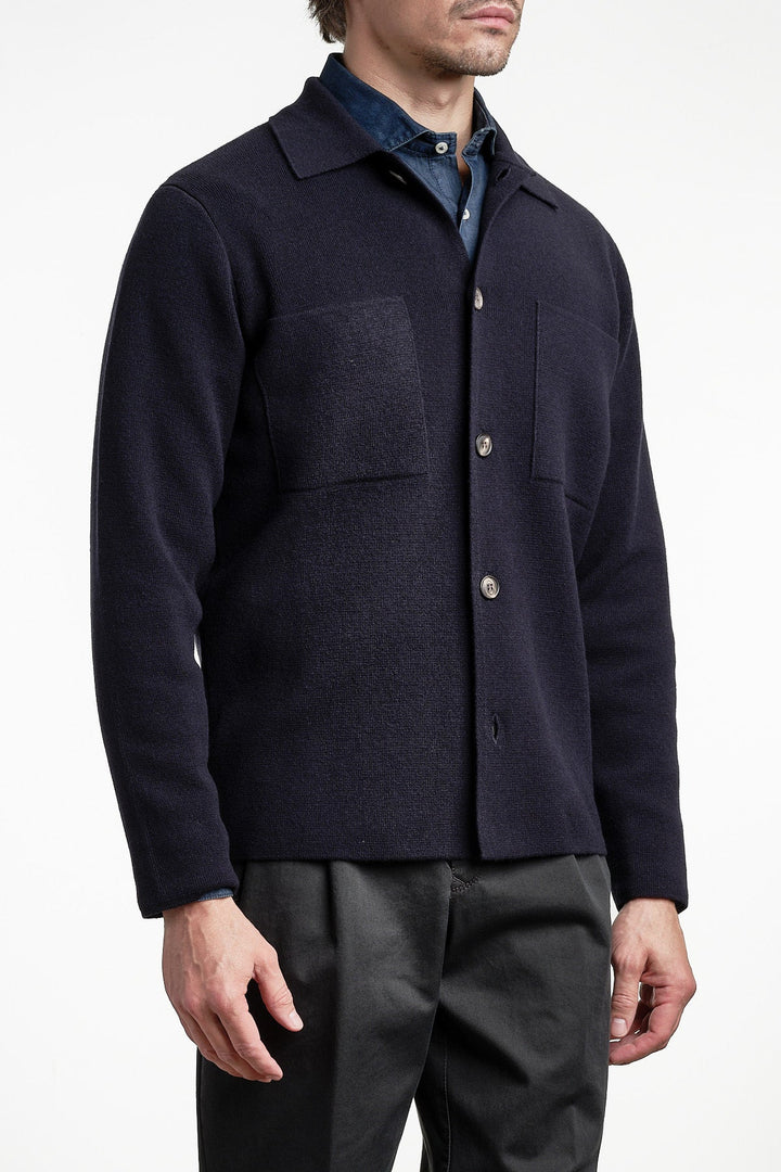 Wool Cashmere Knit Overshirt Navy – FILIPPO DE LAURENTIIS, bakifrån