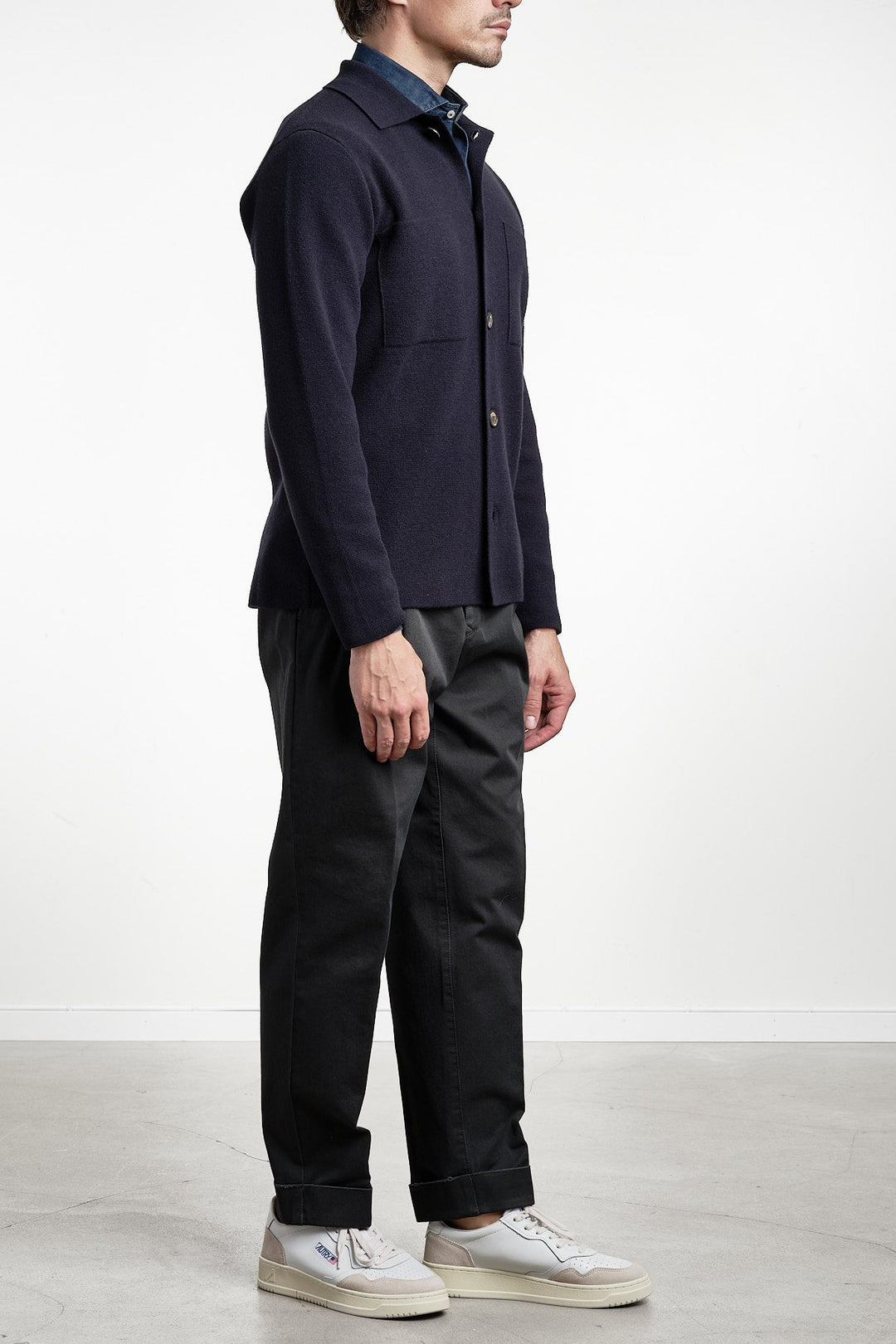 Wool Cashmere Knit Overshirt Navy – FILIPPO DE LAURENTIIS, helbild
