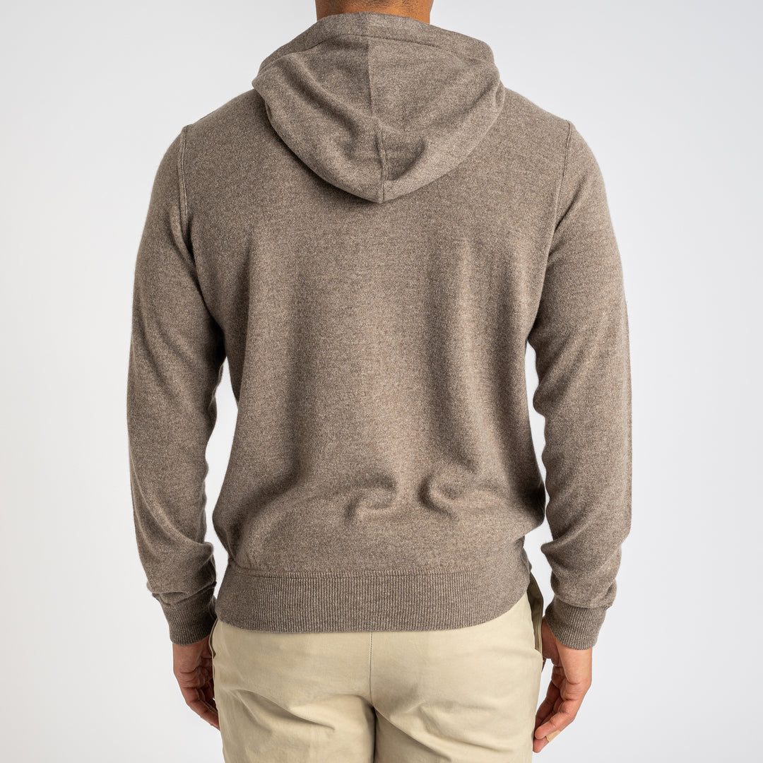 Luxury Wool Cashmere Hoodie With Zip Taupe