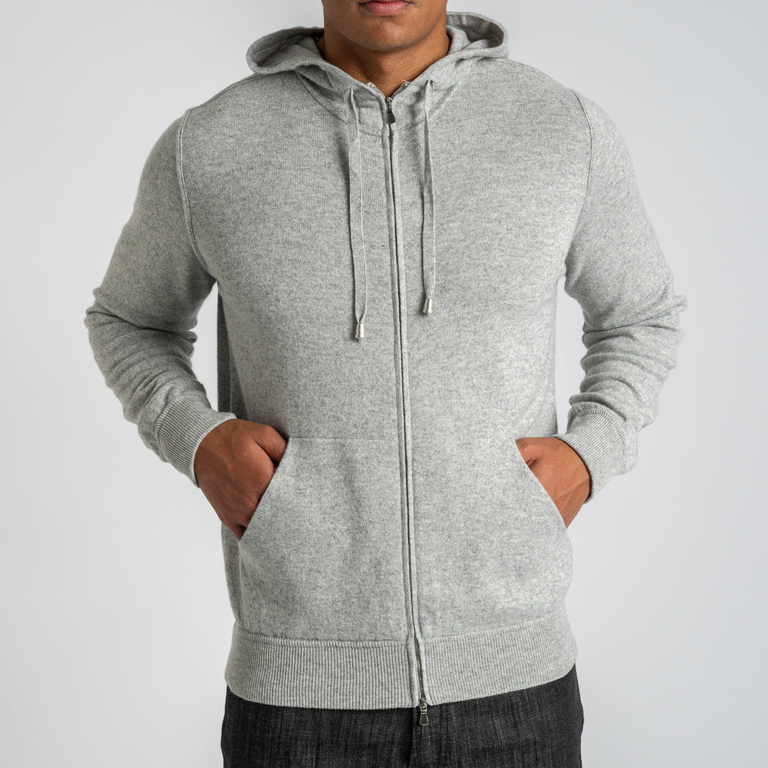 Luxury Wool Cashmere Hoodie With Zip PEARL