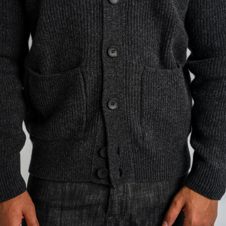 Ribbed Wool Cashmere Cardigan Antracite