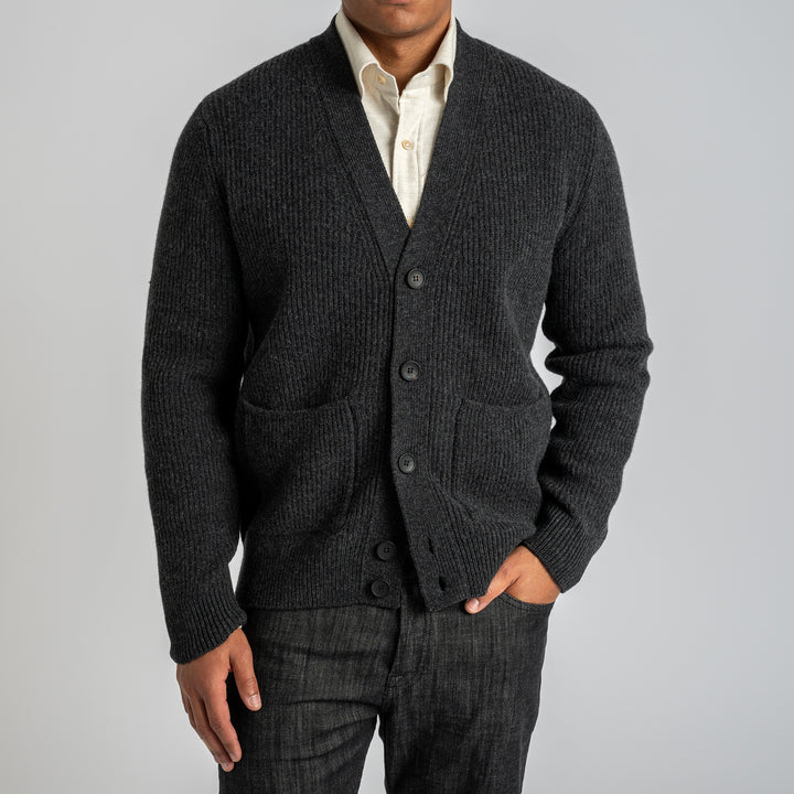 Ribbed Wool Cashmere Cardigan Antracite