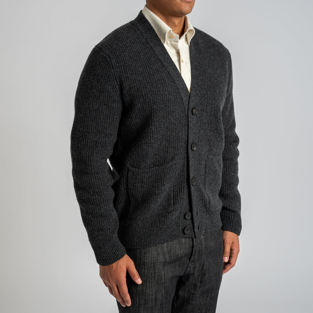 Ribbed Wool Cashmere Cardigan Antracite