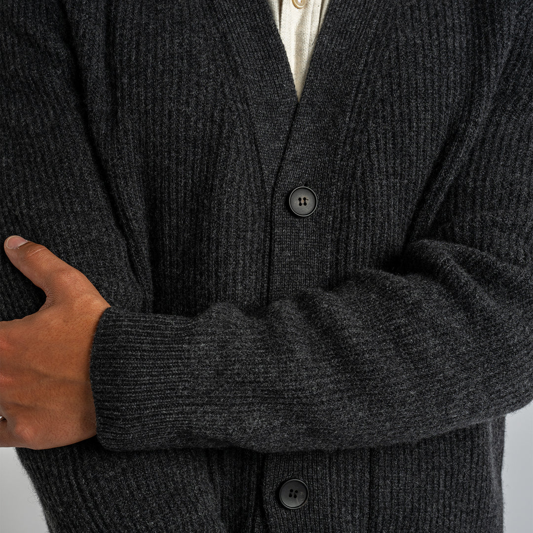 Ribbed Wool Cashmere Cardigan Antracite