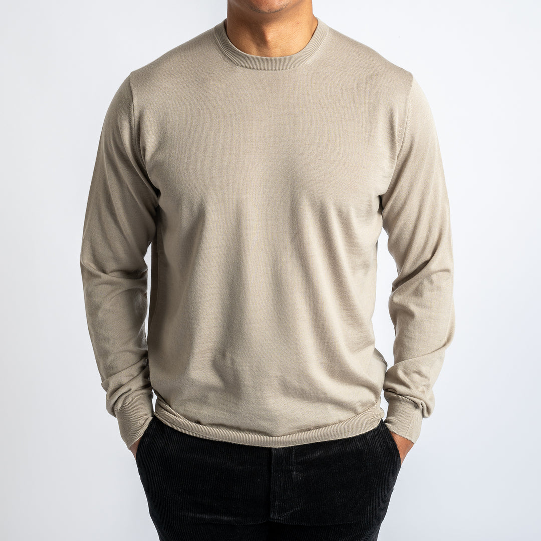 ROYAL 120'S MERINO CREWNECK GREIGE