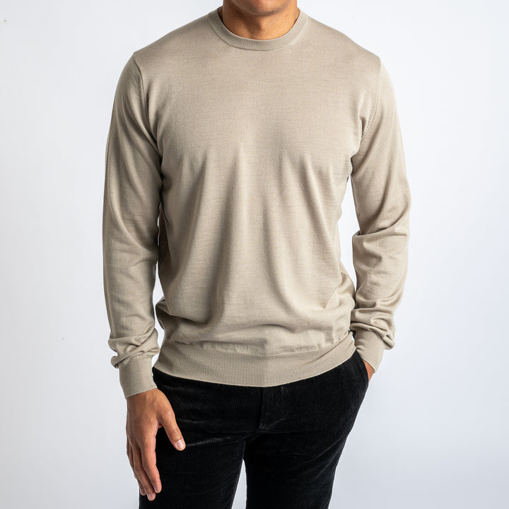 ROYAL 120'S MERINO CREWNECK GREIGE