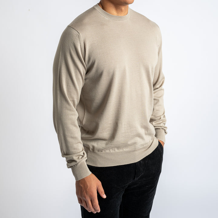 ROYAL 120'S MERINO CREWNECK GREIGE