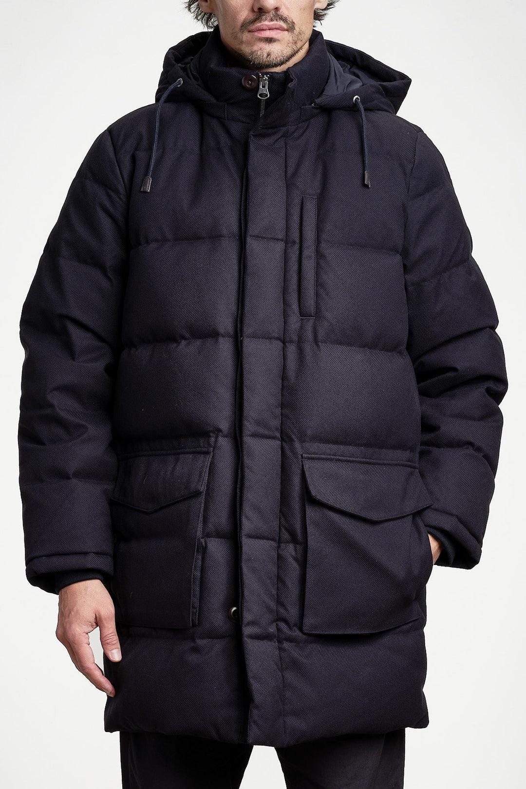 Flannel Down Mid Length Jacket Evening Blue – GANT, framifrån