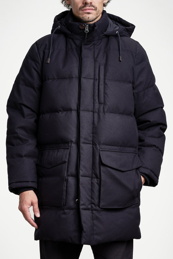 Flannel Down Mid Length Jacket Evening Blue – GANT, framifrån